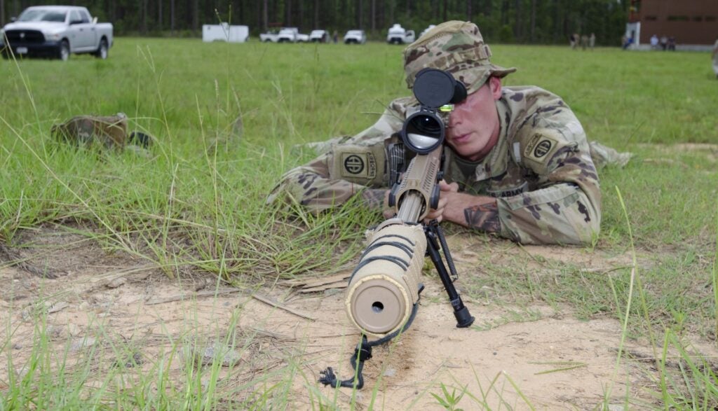 A Sniper conducts post-drop live-fire test trials of Barrett MRAD at Range 61, Fort Bragg, North Carolina. 