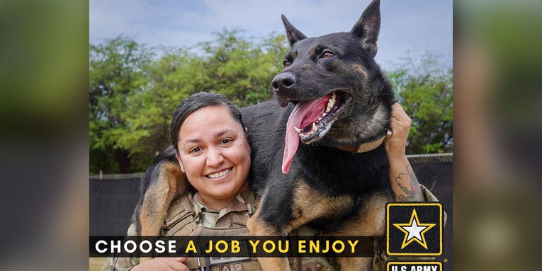The Army used an airman and her working dog in a recruiting poster
