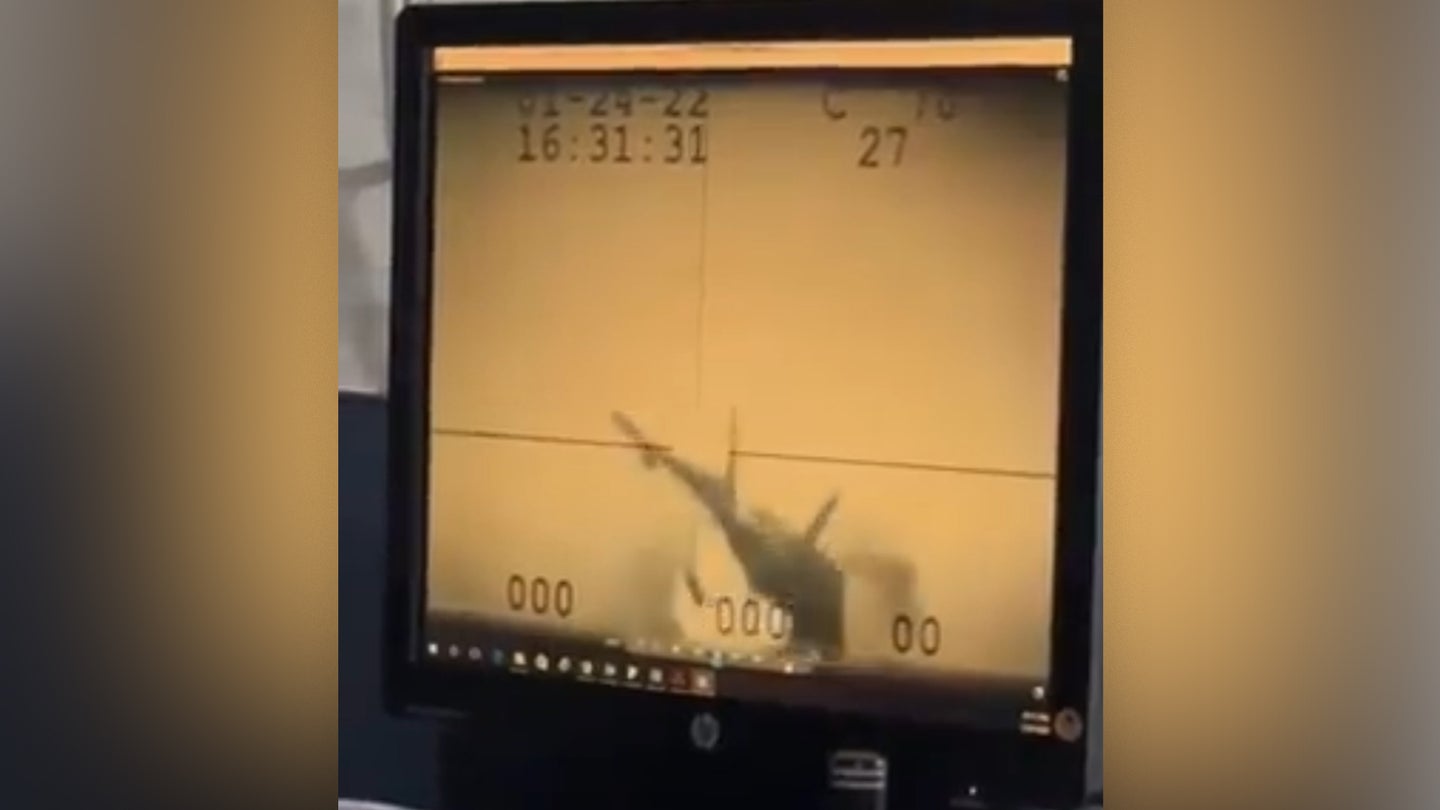 A screenshot from a leaked video showing the Jan. 24 F-35 crash aboard the USS Carl Vinson. (Screenshot via Twitter)