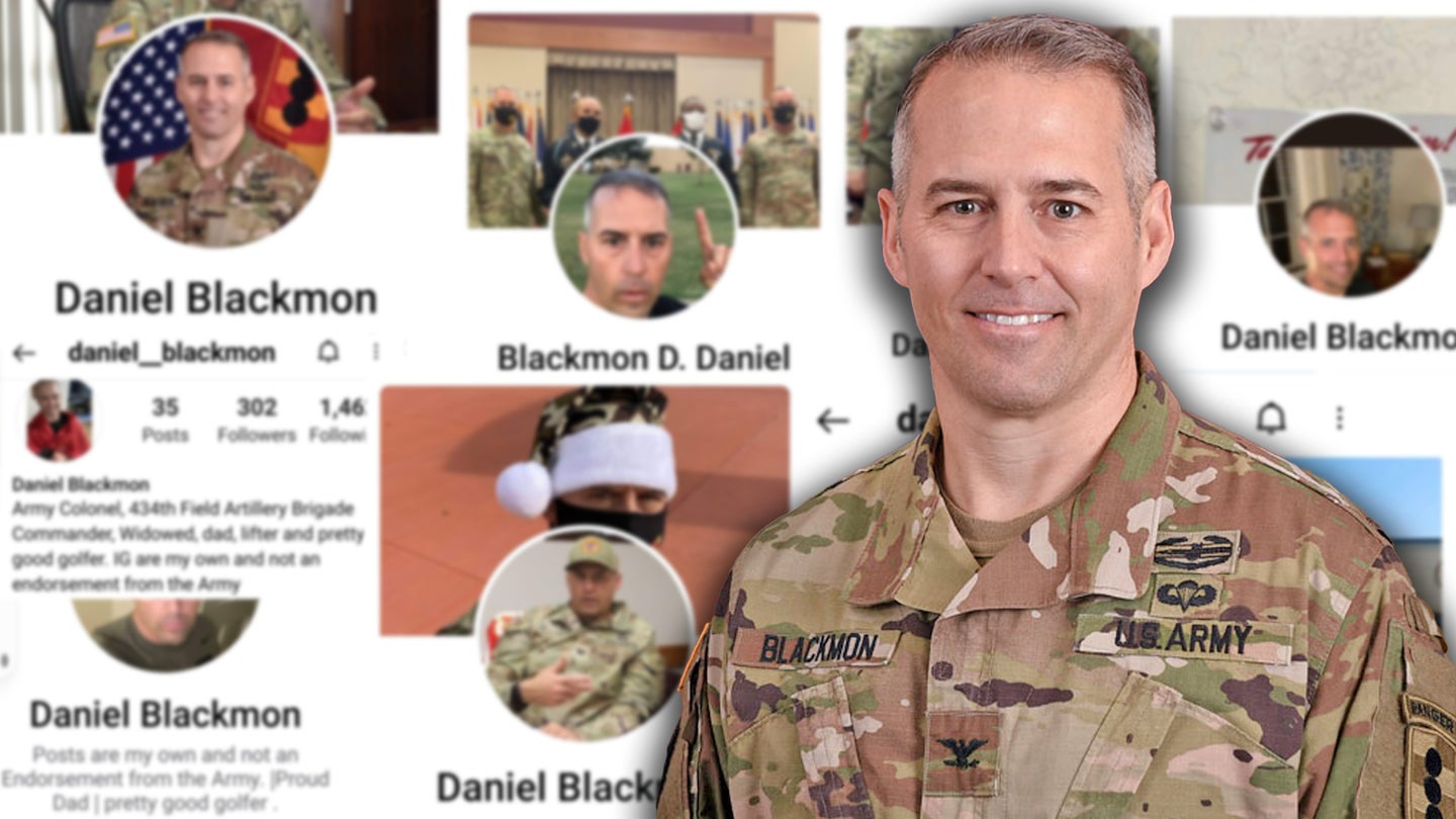 Col. Daniel Blackmon and various fake accounts made of him. (Task & Purpose)