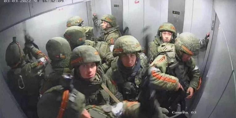 A photo apparently showing Russian troops stranded in an elevator is going viral
