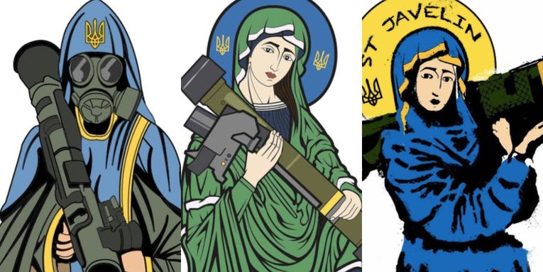 These ‘Saint Javelin’ stickers raised $470,000 for Ukraine aid in a week