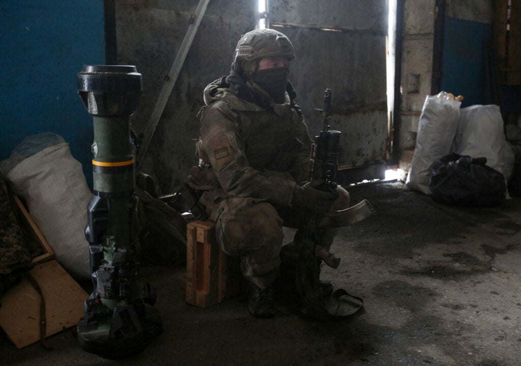 Serviceman of the Ukrainian Military Forces prepares his equipment to repel a tank attack on a position in the Lugansk region on March 5, 2022. (Photo by Anatolii Stepanov / AFP) (Photo by ANATOLII STEPANOV/AFP via Getty Images)