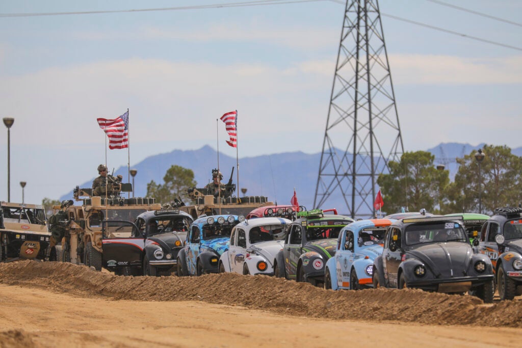 Green Berets with the 5th Special Forces Group (Airborne), line up their Ground Mobility Vehicle 1.1s in the starting grid prior to racing in the Mint 400, March 06, 2020, in Primm, Nevada. (U.S. Army photo by Staff Sgt. Justin Moeller, 5th SFG(A) Public Affairs)