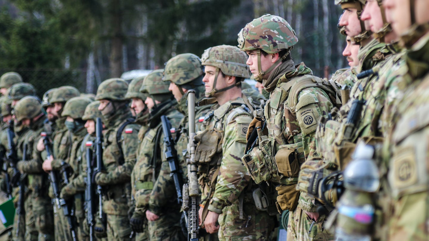 U.S. Army Paratroopers assigned to the 3rd Brigade Combat, 82nd Airborne Division prepare to train with their Polish Allies at a sniper range in Nowa Deba, Poland, March 3, 2022. (U.S. Army/Sgt. Catessa Palone)