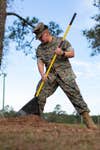 U.S. Marine Corps Lance Cpl. Joseph D. Garcia, an Administrative Specialist with Marine Corps Combat Service Support Schools (MCCSSS) rakes leaves during a base-wide clean-up on Camp Johnson, N.C. March 22, 2022. To commemorate Earth Day 2022, MCCSSS organized a physical, tangible and immediate benefit to remove safety hazards, improve the environment, and return Camp Johnson to its natural state for all personnel who train, work and live aboard the camp. (U.S. Marine Corps photo by Lance Cpl. Jaiden O. Sangster)