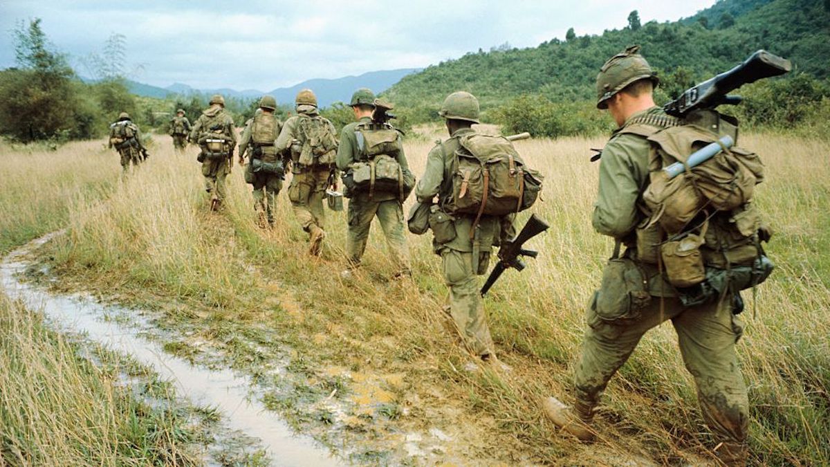 Soldiers wearing M-65 field jackets during the Vietnam War.