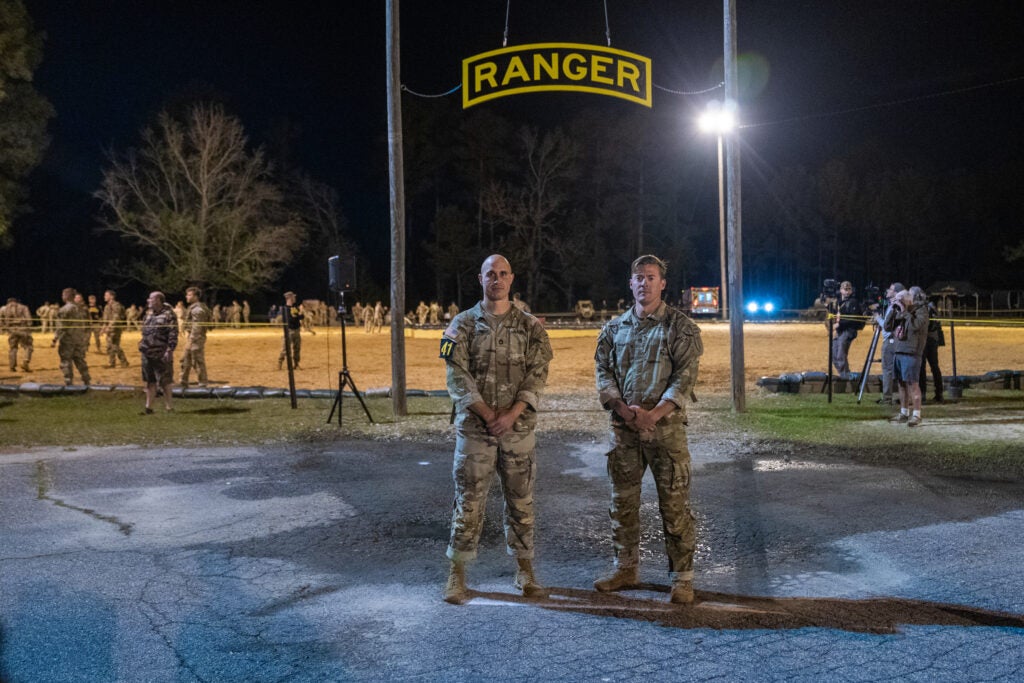 FORT BENNING, Ga. – Arriving from U.S. Army units across the world and from one sister service, 51 two-man Ranger teams gathered before dawn April 08 at Camp Rogers. The teams are competing over three days and two nights to earn the title of “best ranger” during the 38th David E. Granger Jr. Best Ranger Competition April 08 through 10 with an awards ceremony scheduled for April 11. (U.S. Army photo by Patrick A. Albright, Maneuver Center of Excellence, Fort Benning Public Affairs)