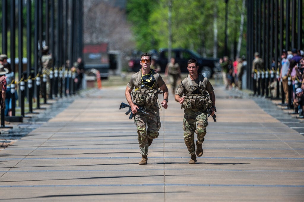 FORT BENNING, Ga. - After two full days and nights of events to test their stamina, technical prowess and mental acuity, the remaining teams crossed the finish line April 10, concluding the 2022 Best Ranger Competition. (U.S. Army photo by Patrick Albright, Maneuver Center of Excellence, Fort Benning Public Affairs)