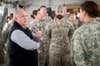 Under Secretary of the Army Joseph W. Westphal talks to soldiers of the 115th Combat Support Hospital, including Maj. Kalsi Kamal, DO, (middle), who are training with simulated casualties at the Joint Readiness Training Center (JRTC), Oct. 19, 2012, Fort Polk, La. The purpose of Dr. Westphal's visit to the JRTC was to underscore the extensive capabilities and interdependence of combined operations between Army Conventional and Special Operations Forces as well as to highlight the vital role of the JRTC as the Army trains soldiers for current missions and prepares for future requirements.