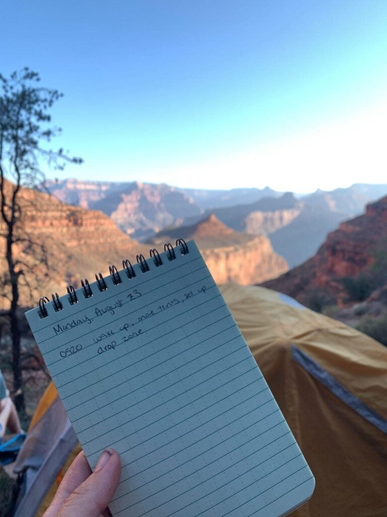 Log of helicopter sightings kept by 2nd Lt. Aubrey Stuber while stranded in the Grand Canyon. (Courtesy photo by 2nd Lt. Aubrey Stuber)