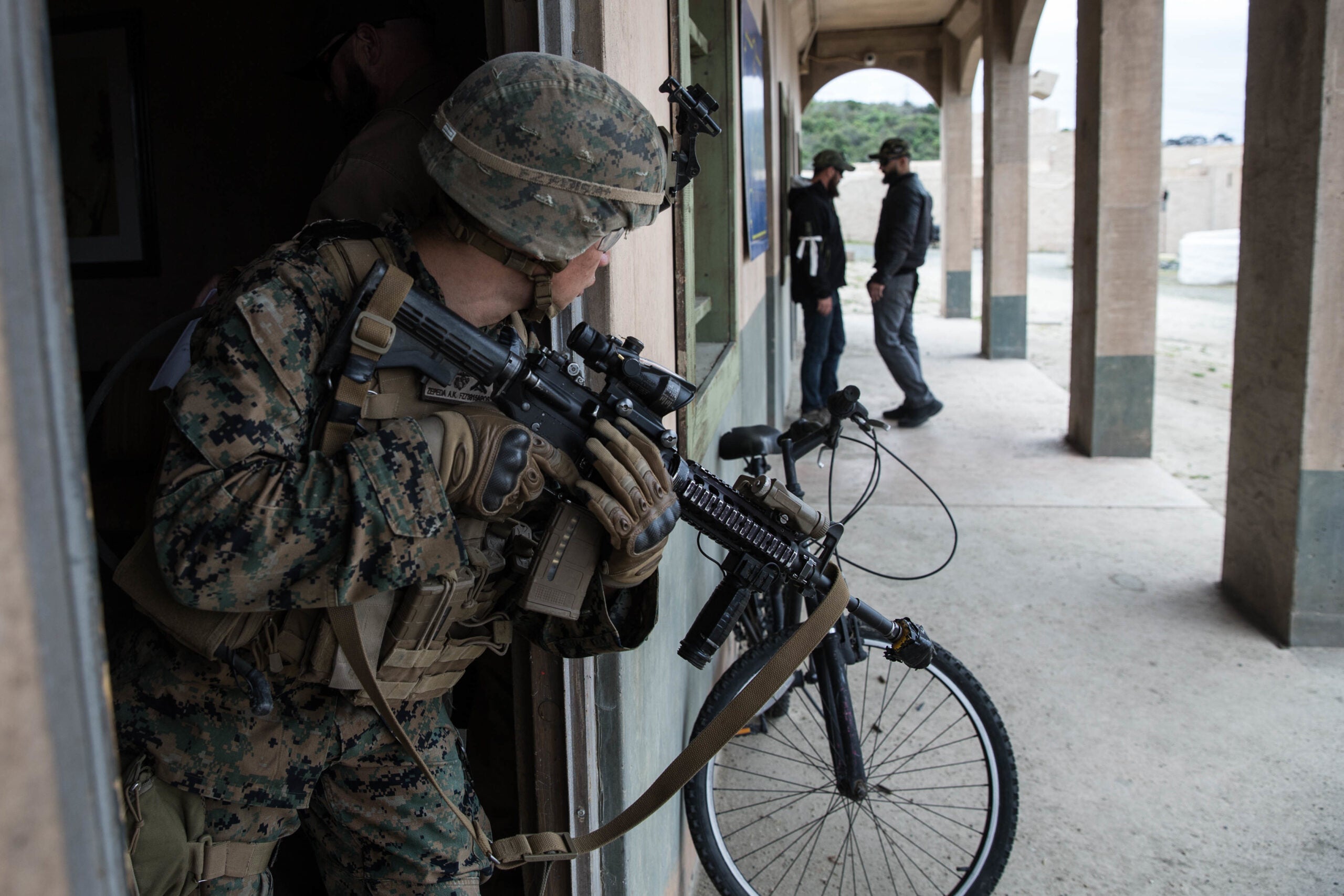 U.S. Marine Corps Lance Cpl. Aidan Zepeda, a rifleman with 2nd Battalion, 4th Marine Regiment, 1st Marine Division, reports simulated enemy threats during the Infantry Integration with Counterintelligence/Human Intelligence Operations (CI-HUMINT) (TACEX 19.2) at Marine Corps Base Camp Pendleton, California, March 21, 2019. TACEX 19.2 is an exercise for infantry and CI/HUMINT to tailor patrols for both units to effectively locate and sustain possible threats in order to properly train participants for combat deployments.