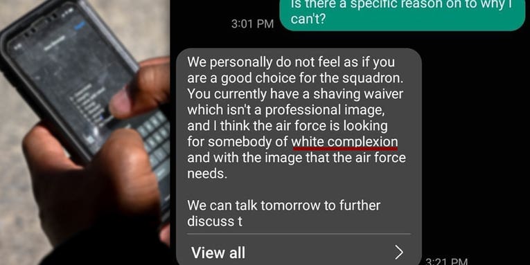 Air Force investigating racist text to airman saying he needed ‘white complexion’ for assignment