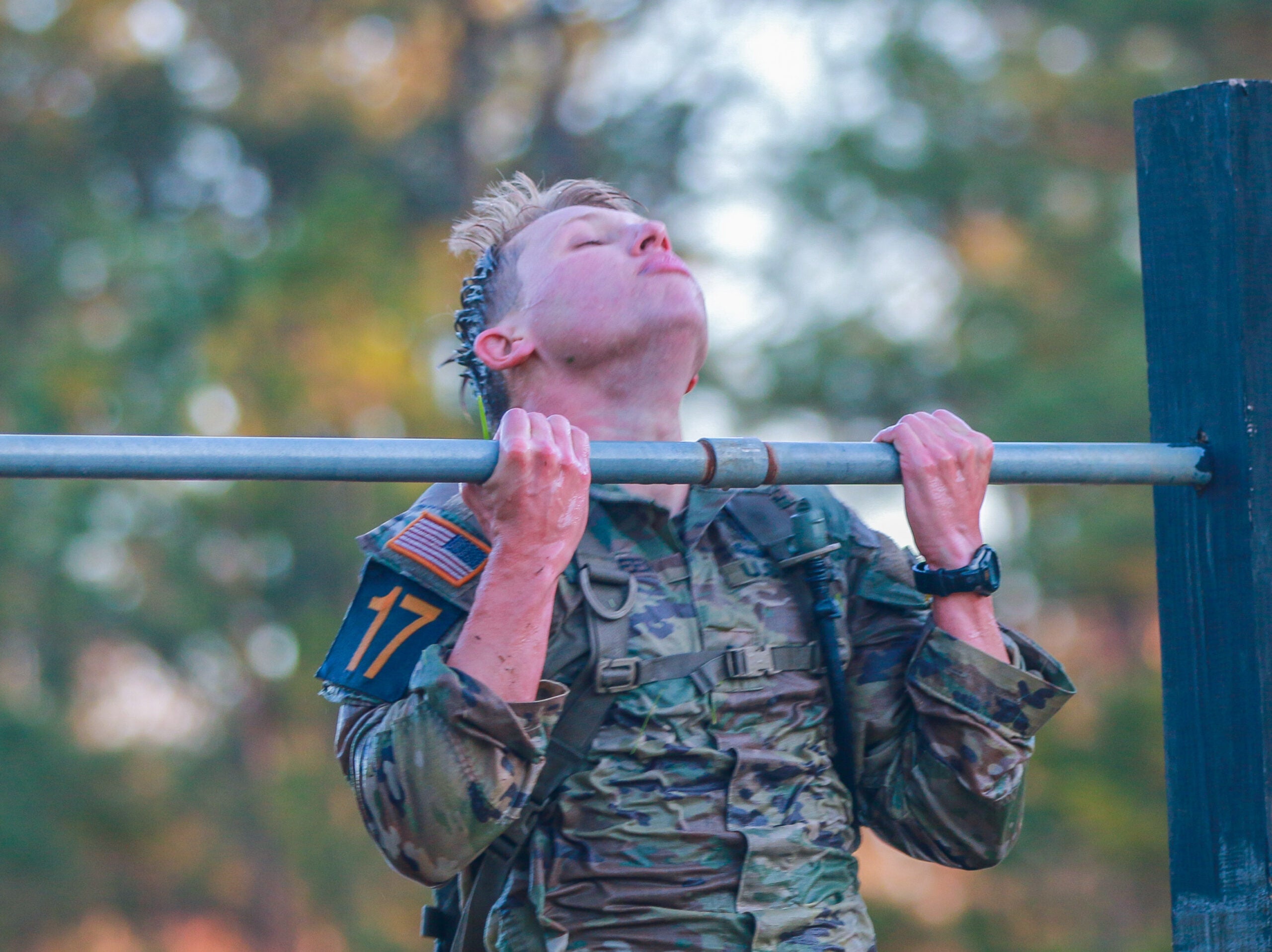 1st Lt. John Greer from the 101st Airborne Division (Air Assault), starts off the first obstacle course of the Annual Best Ranger Competition in Fort Benning, Ga on April  8th, 2022.  Three long days and nights of events that challenges physical, mental and technical skills. Four teams of two of 101st soldiers came to compete with the top rangers around the world in the Best Ranger Competition on April 8-10.