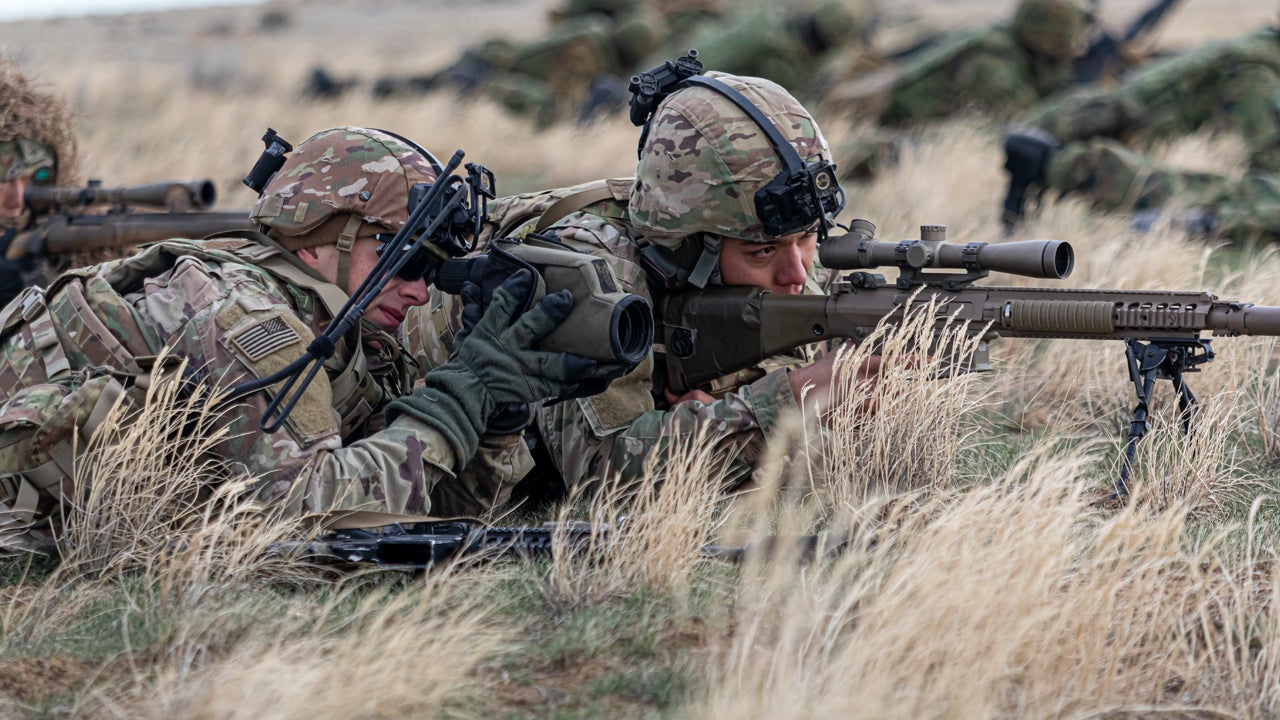 Soldiers assigned to 2nd Stryker Brigade Combat Team, 7th Infantry Division alongside members of the Japanese Ground Self-Defense Force conduct sniper training while participating in training exercise Rising Thunder on December 10, 2021 at Yakima Training Center, Wa. (Sgt. Ayato Takei/Japanese Ground Self-Defense Force)