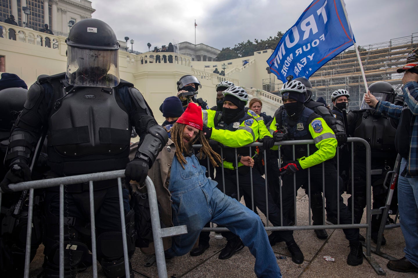 WASHINGTON, DC - JANUARY 06: Trump supporters clash with police and security forces as people try to storm the US Capitol in Washington D.C on January 6, 2021. Demonstrators breeched security and entered the Capitol as Congress debated the 2020 presidential election Electoral Vote Certification. (photo by Brent Stirton/Getty Images)