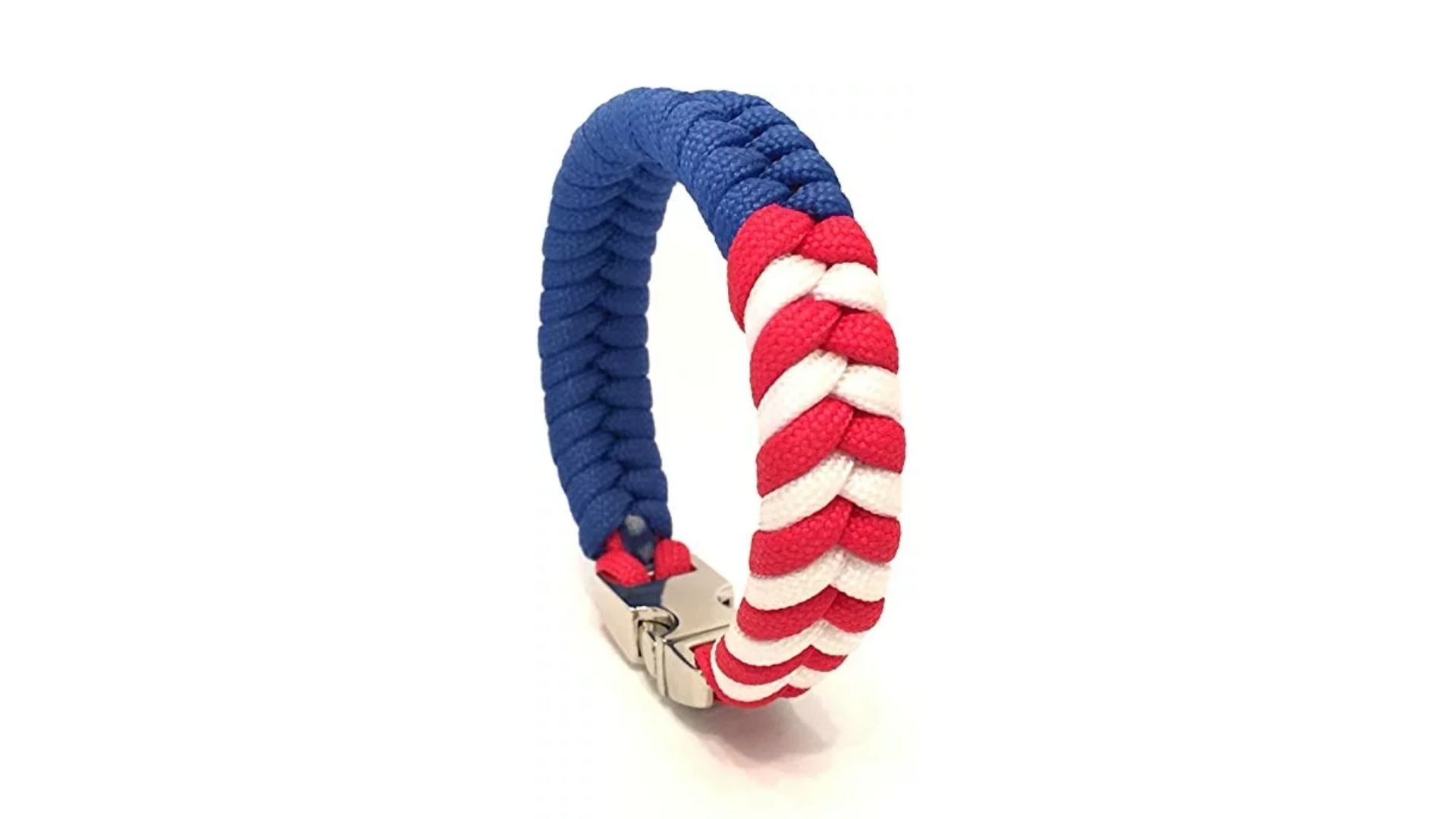 Men's Red White Blue Paracord Bolt Pin Clasp Bracelet Jewelry