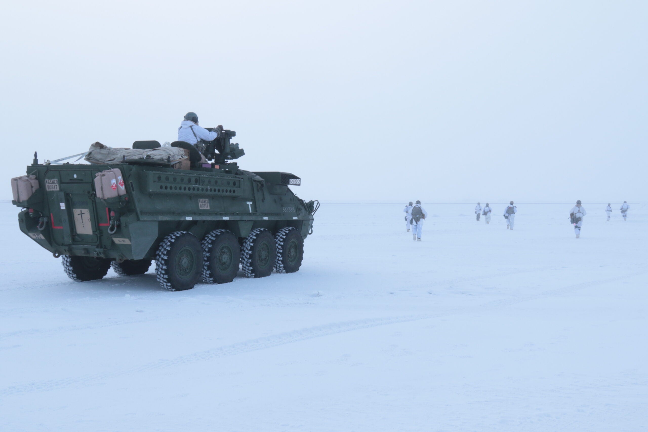 Soldiers assigned to 3rd Battalion, 21st Infantry Regiment conduct battle drills in a Stryker armored vehicle during an arctic deployment as part of the U.S. Army Alaska led exercise Arctic Edge 18 at Deadhorse, Alaska, March 13, 2018. Arctic Edge 2018 is a biennial, large-scale, joint-training exercise that prepares and tests the U.S. military’s ability to operate tactically in extreme cold-weather conditions found in Arctic environments.