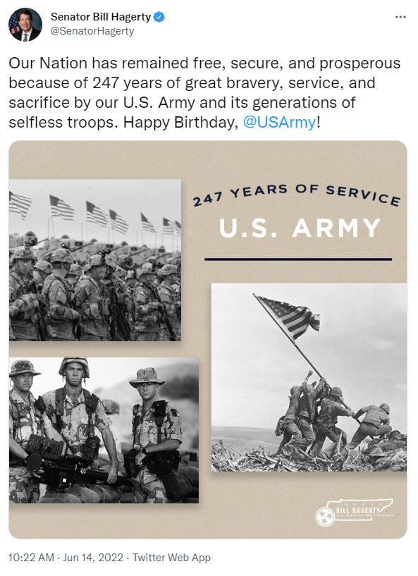 US Senator celebrates Army birthday with photo of Marines raising the flag at Iwo Jima