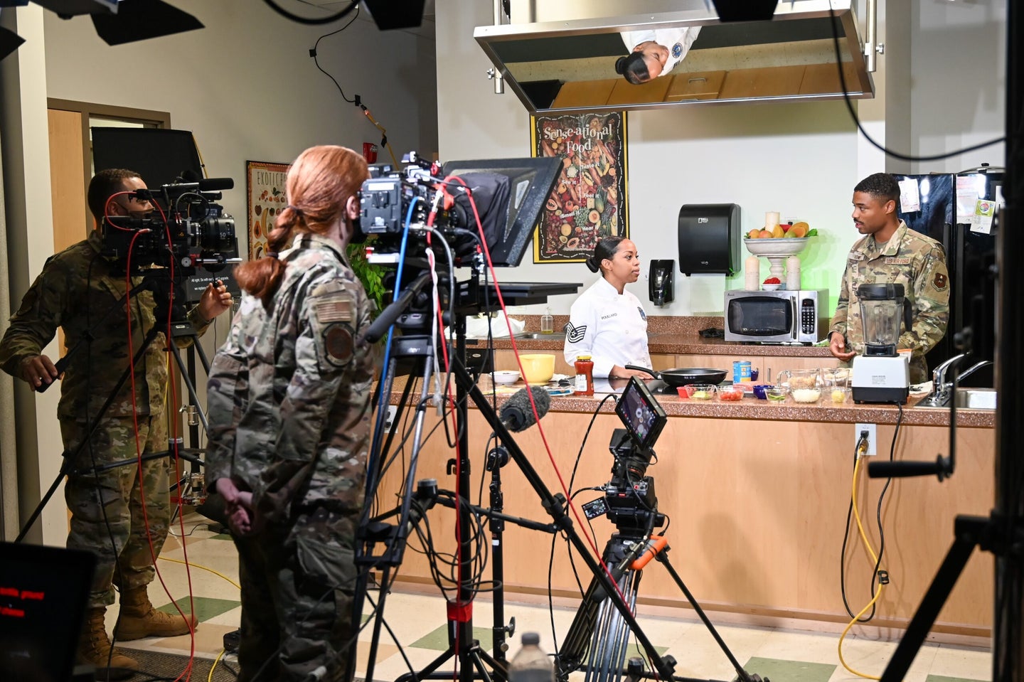 The Air Force Nutrition Service during production of the new Nutrition Kitchen YouTube series. (U.S. Air Force photo by Cynthia Griggs)