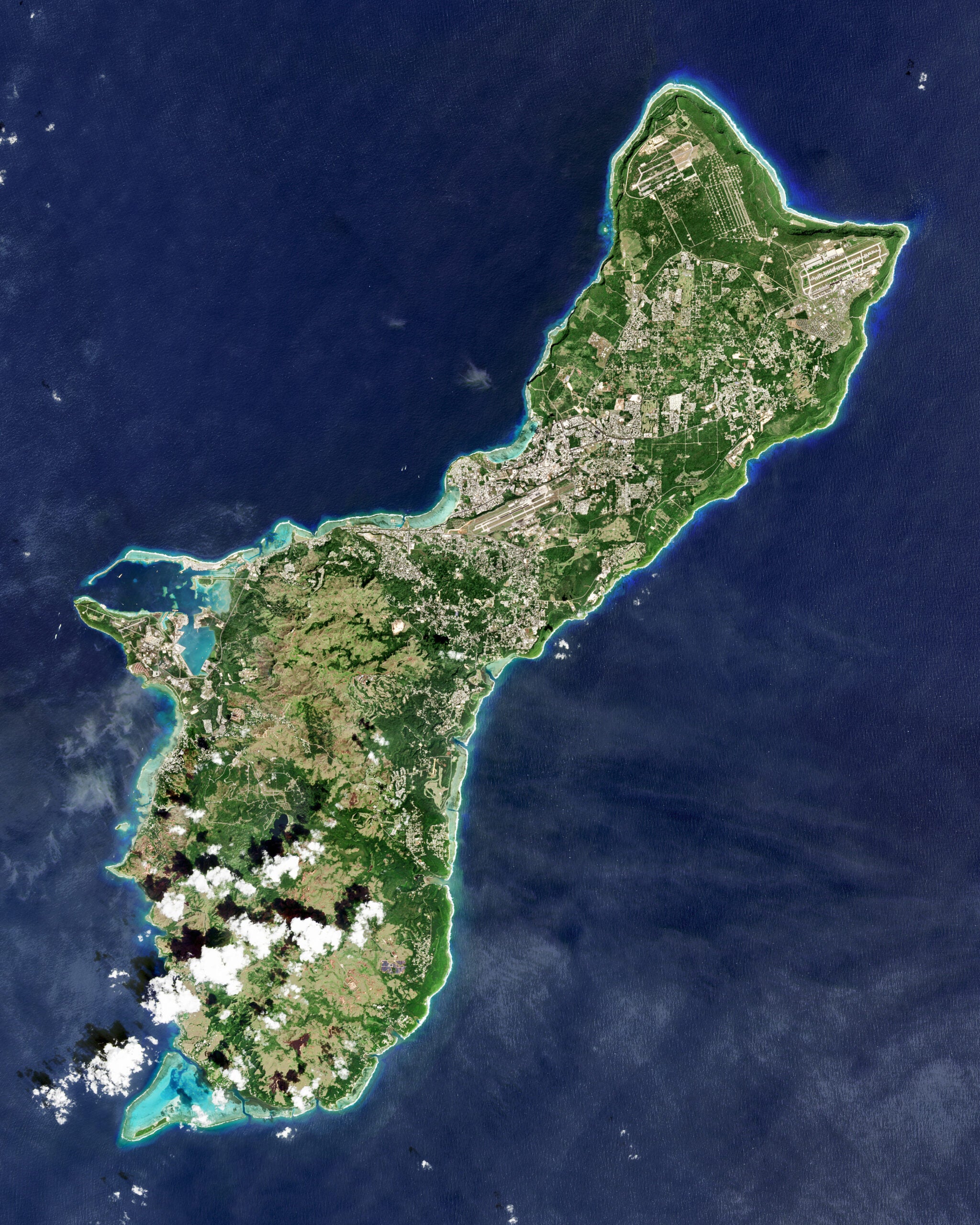 GUAM, UNITED STATES - FEBRUARY 2015: (SOUTH AFRICA OUT): The Island of Guam, located in the North Pacific Ocean and an unincorporated United States territory on February 10, 2015 in Guam, United States. (Photo by USGS/NASA Landsat data/Orbital Horizon Gallo Images/Getty Images)