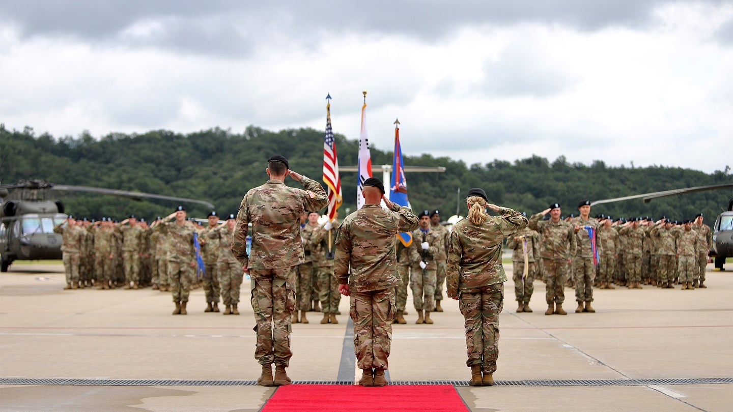 2-2 Assault Helicopter Battalion, 2nd Combat Aviation Brigade conducts a change of command ceremony at Seoul Air Force Base on June 16, 2022. (U.S. Army)