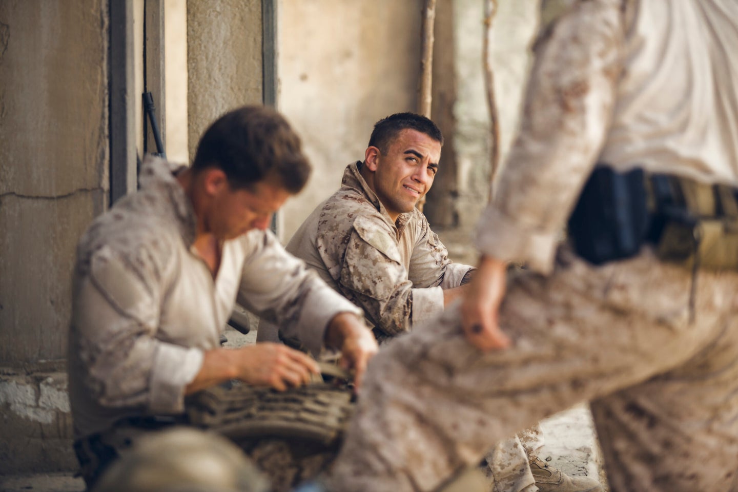 United States Marines relax in combat.