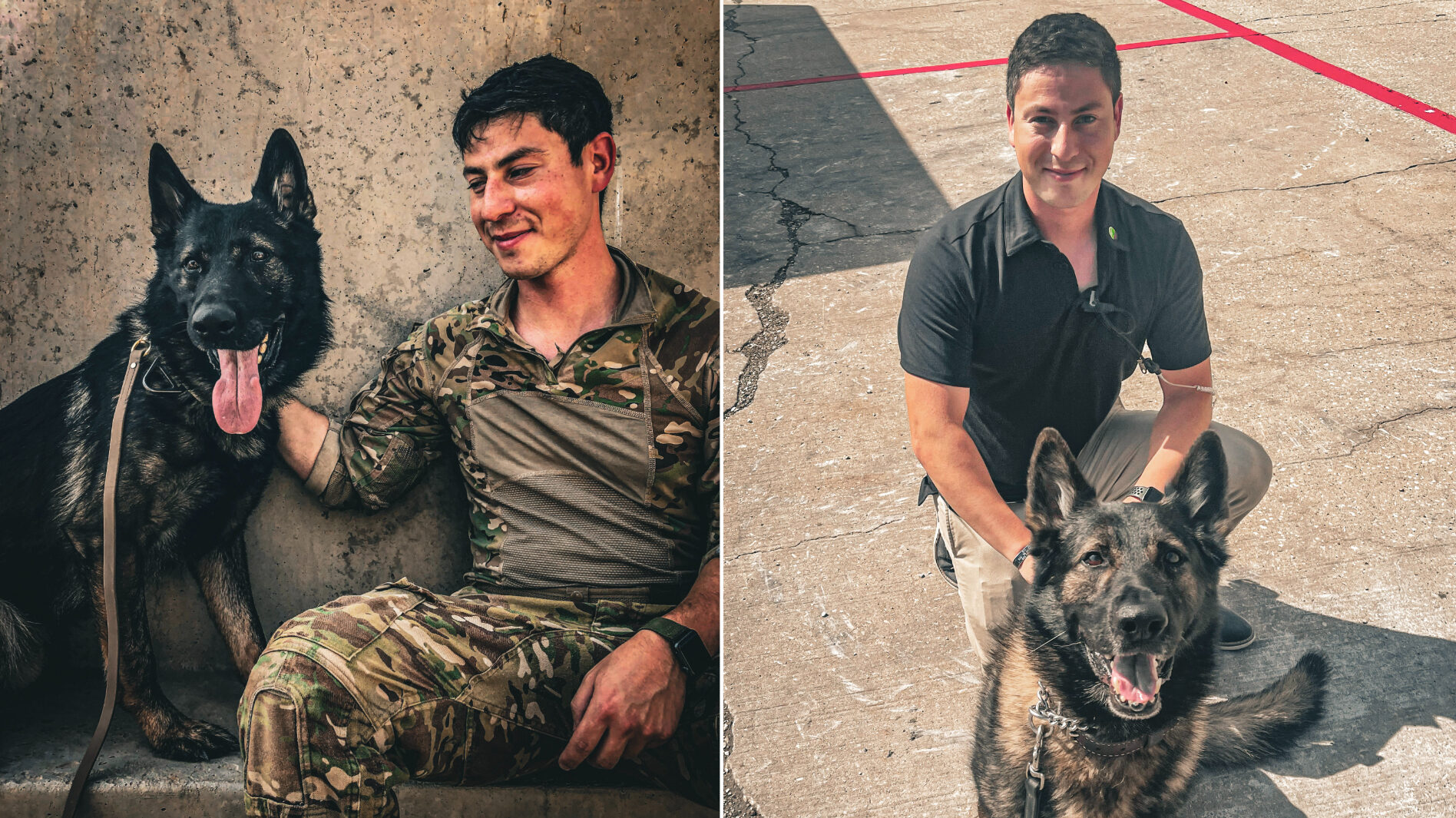 L: Then-1st Lt. Jacob Rafalson with Bongo in Afghanistan, Sept. 2019. R: Capt. Rafalson with Bongo, July 5, 2022. (Photos courtesy of Capt. Jacob Rafalson)