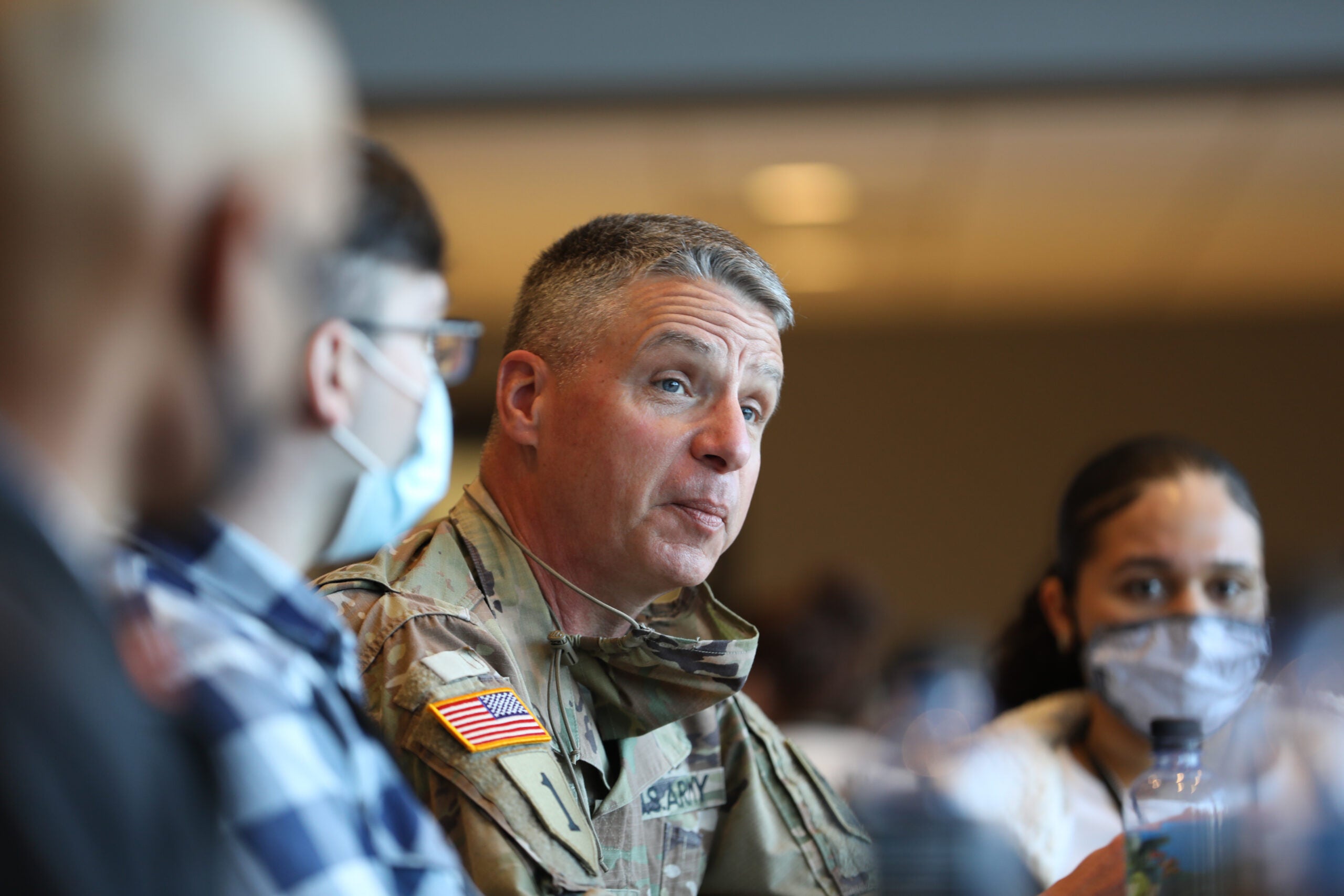 Gen. Joseph M. Martin, the 37th Vice Chief of Staff of the Army, speaks with attendees of the U.S. Army People First Solarium at West Point, NY, March 15, 2021. The Solarium brings together Soldiers with under two years of service from all demographics to discuss serious issues within the Army, and to help develop solutions to rebuild an Army-wide culture of dignity, trust and respect. (U.S. Army photo by Spc. Laura Hardin)