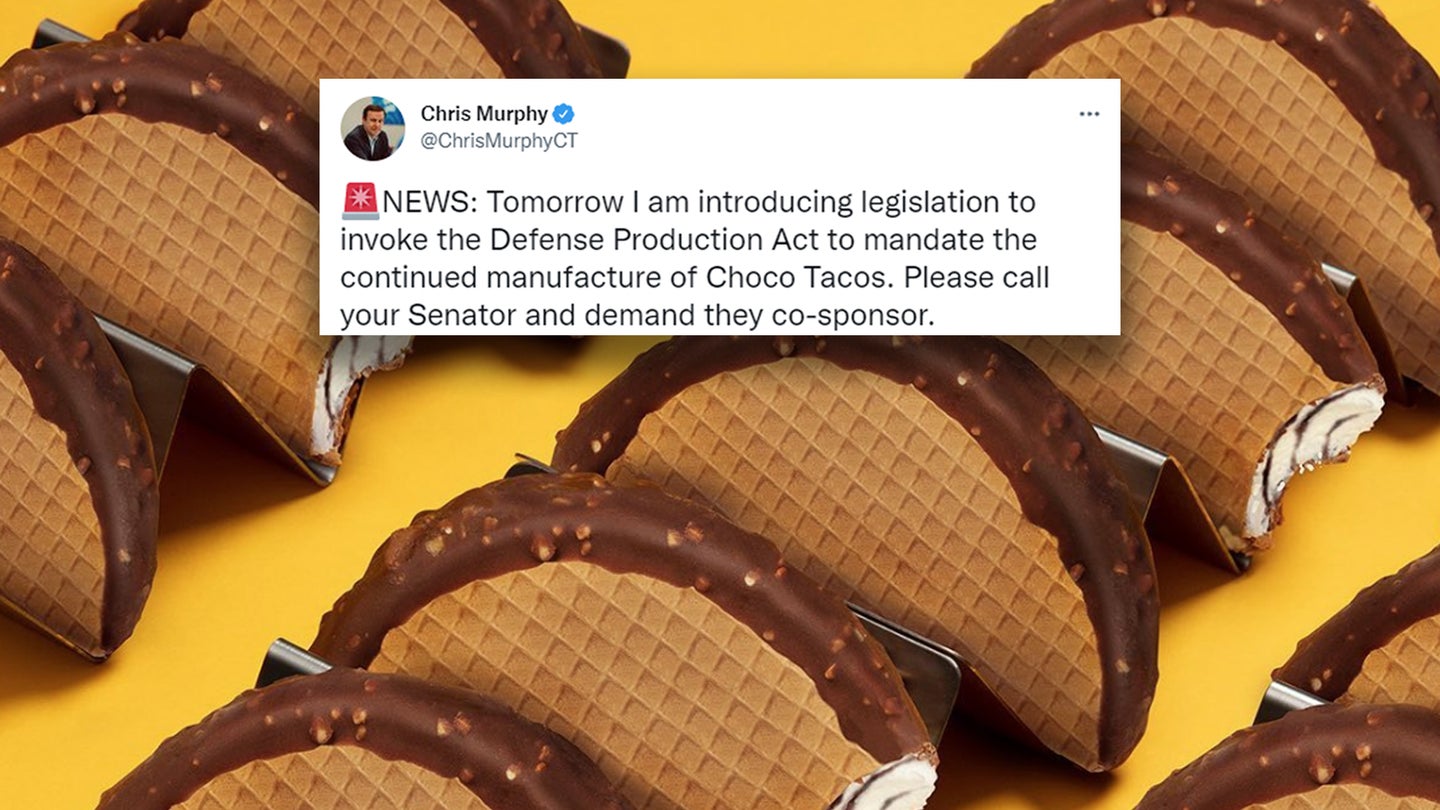 There are many reasons why it would be a bad idea to use the Defense Production Act to make Choco Tacos. (Task & Purpose photo composite/Image via Klondike/Screenshot via Twitter)