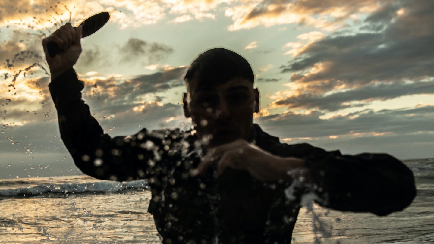 Marine Corps Base Camp Pendleton, Calif. –Cpl. Matthew Teutsch, a combat videographer with the 11th Marine Expeditionary Unit, conducts a forward slash during a martial arts training at Camp Pendleton, Calif., Oct. 2, 2018.