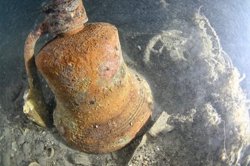The bell from the wreck of the USS Jacob Jones, which was located this month off the coast of England. (Rick Ayrton)