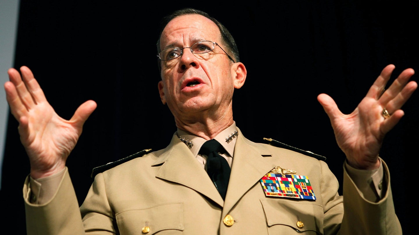Then-Chairman of the Joint Chiefs of Staff Adm. Michael Mullen speaks during the 2009 Defense Forum Washington September 16, 2009 in Alexandria, Virginia. Admiral Mullen embraces an "intrusive" leadership style. (Alex Wong/Getty Images)