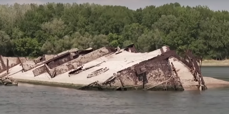 A fleet of Nazi warships has risen from a drought-stricken river in Europe
