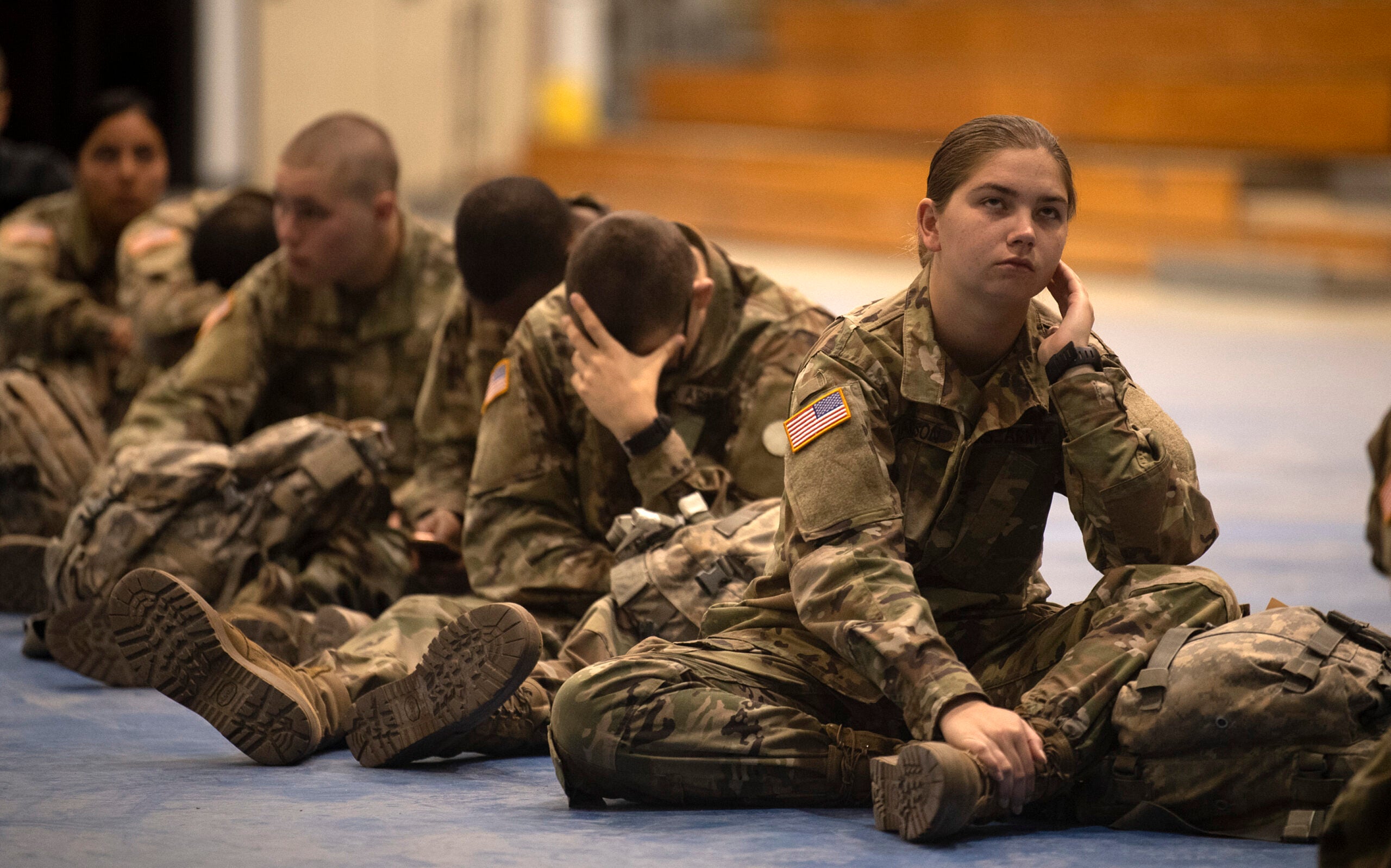 Trainees await transportation from the Solomon Center back to their units Jan. 3. The trainees had just arrived back on Fort Jackson from Victory Block Leave.