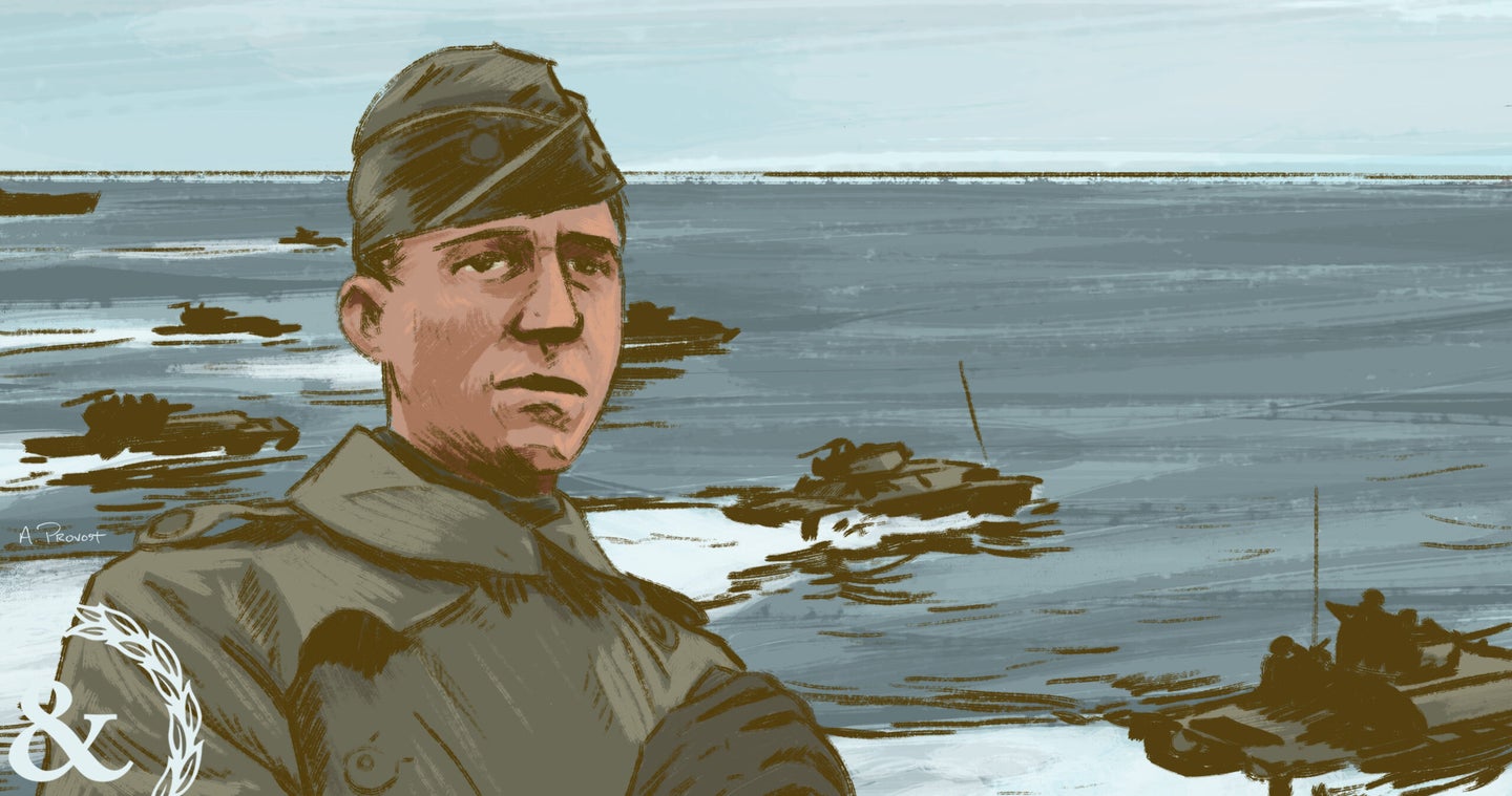An illustration of Lt. Col. Earl “Pete” Ellis, a Marine officer who accurately predicted how the Marine Corps and Navy would fight the war in Pacific during World War II — 20 years before it happened. (Aaron Provost/Task & Purpose)