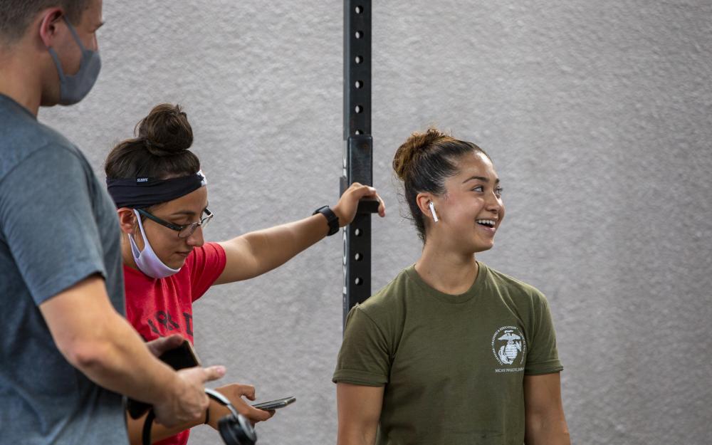 U.S. Marine Corps Cpl. Nahla Beard, an Air Traffic Controller with Headquarters and Headquarters Squadron, attempts a Guinness world record at Marine Corps Air Station Iwakuni, Japan, August 7, 2021. (Cpl. Mitchell Austin/U.S. Marine Corps)