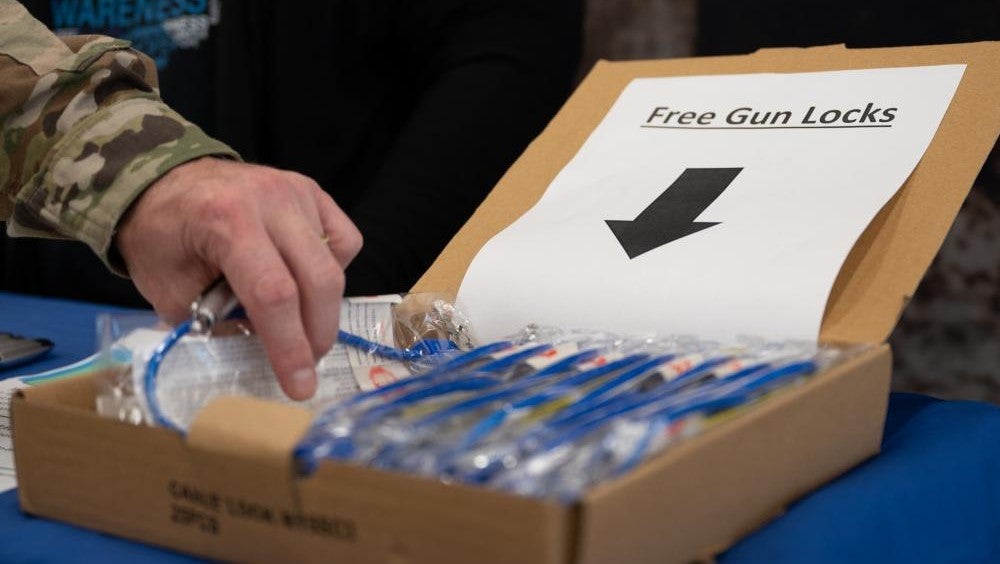 The Department of the Navy and the VA are distributing gun locks to prevent active-duty suicides. The Air Force has also distributed gun locks, as seen here. (Jerry Saslav/Air Force)