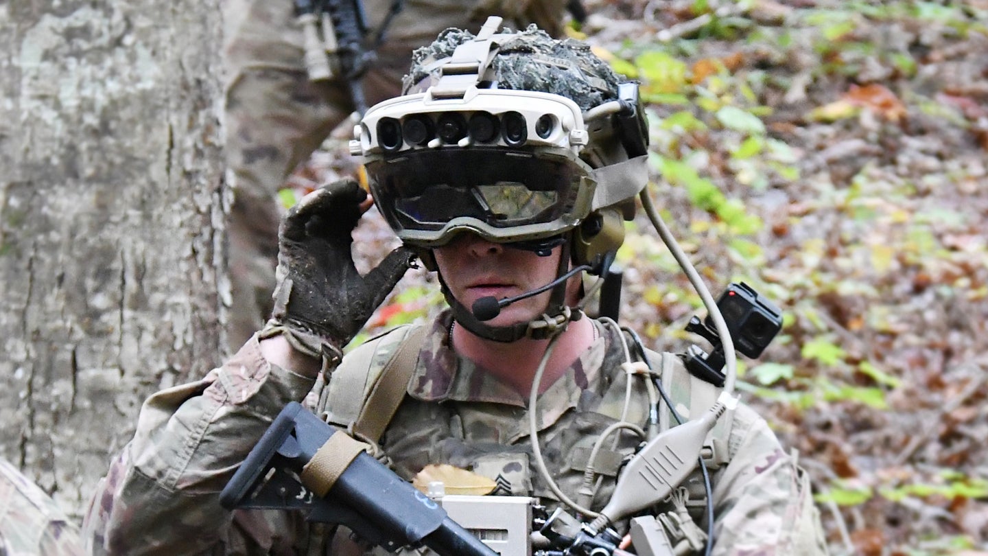 Soldiers from the 82nd Airborne Division used the latest prototype of the Integrated Visual Augmentation System (IVAS) during a trench clearing exercise in October at Fort Pickett, Va. on Oct. 27, 2020.