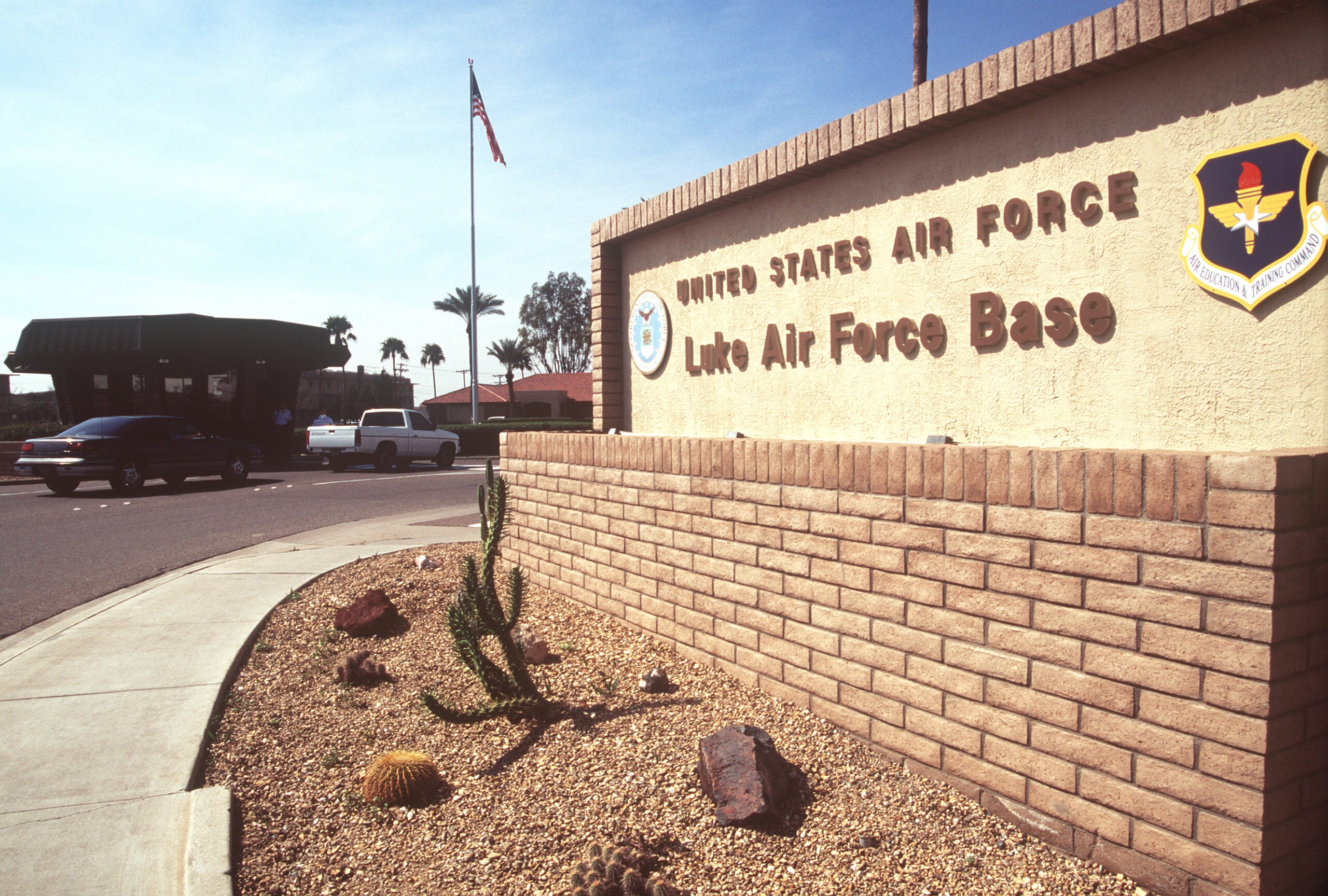 The main gate and welcome sign at Luke Air Force Base in Arizona.