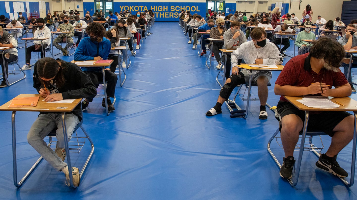 The Armed Services Vocational Aptitude Battery (ASVAB) examinees from Yokota High School are ready to take the test at Yokota Air Base, Japan, Nov. 3, 2021. (Yasuo Osakabe/U.S. Air Force)