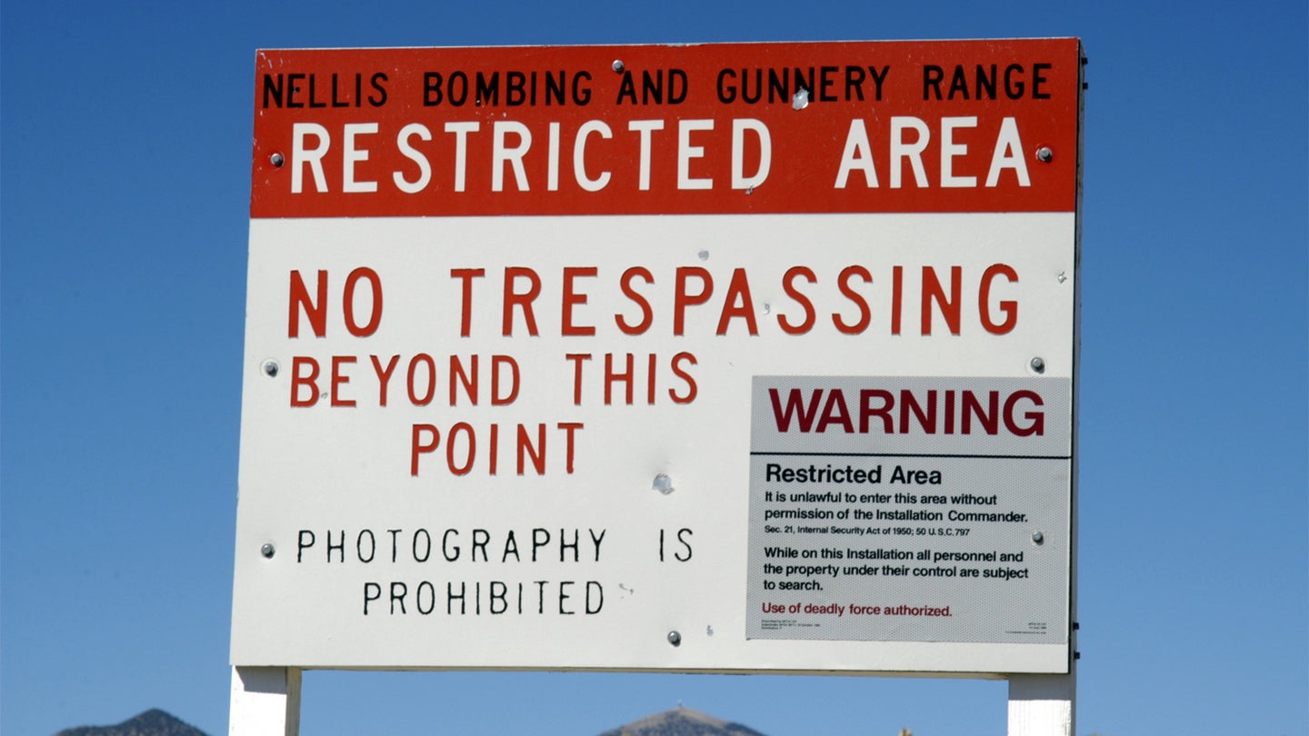 Area 51 sign warning against trespassers. (Photo by Barry King/WireImage)