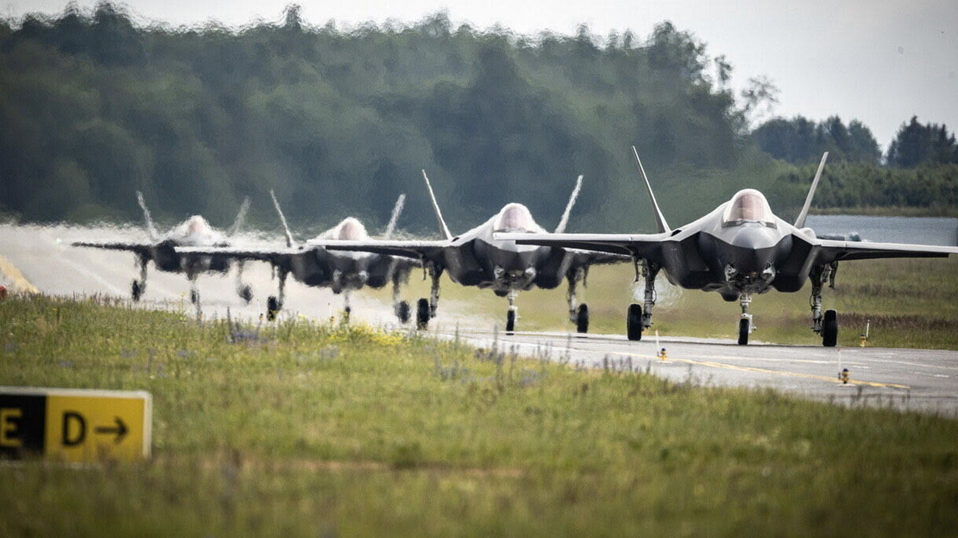 Four U.S. Air Force F-35A Lightning II aircraft assigned to the Vermont Air National Guard’s 158th Fighter Wing depart Spangdahlem Air Base, Germany, to support the NATO Air Shielding mission alongside French, British, Estonian, and Belgium allies at Amari Air Base, Estonia, July 6, 2022.(U.S. Air Force courtesy photo)