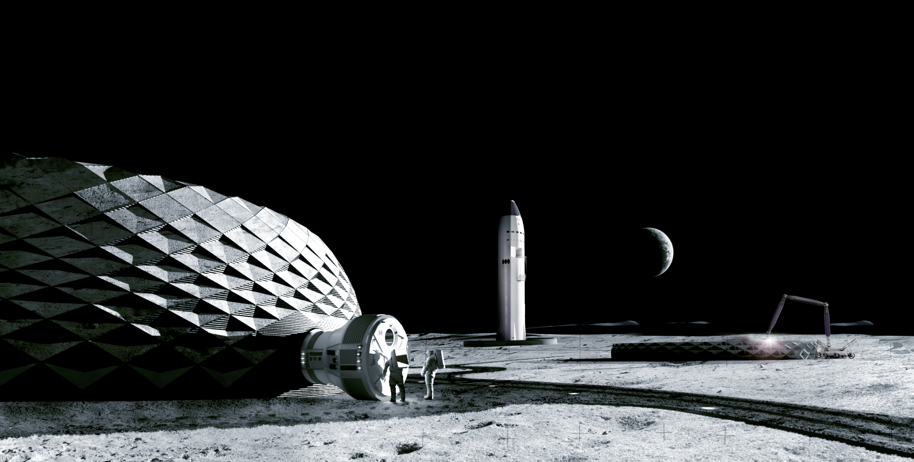 Concept art of 3D-printed infrastructure on the Moon. (ICON courtesy image)