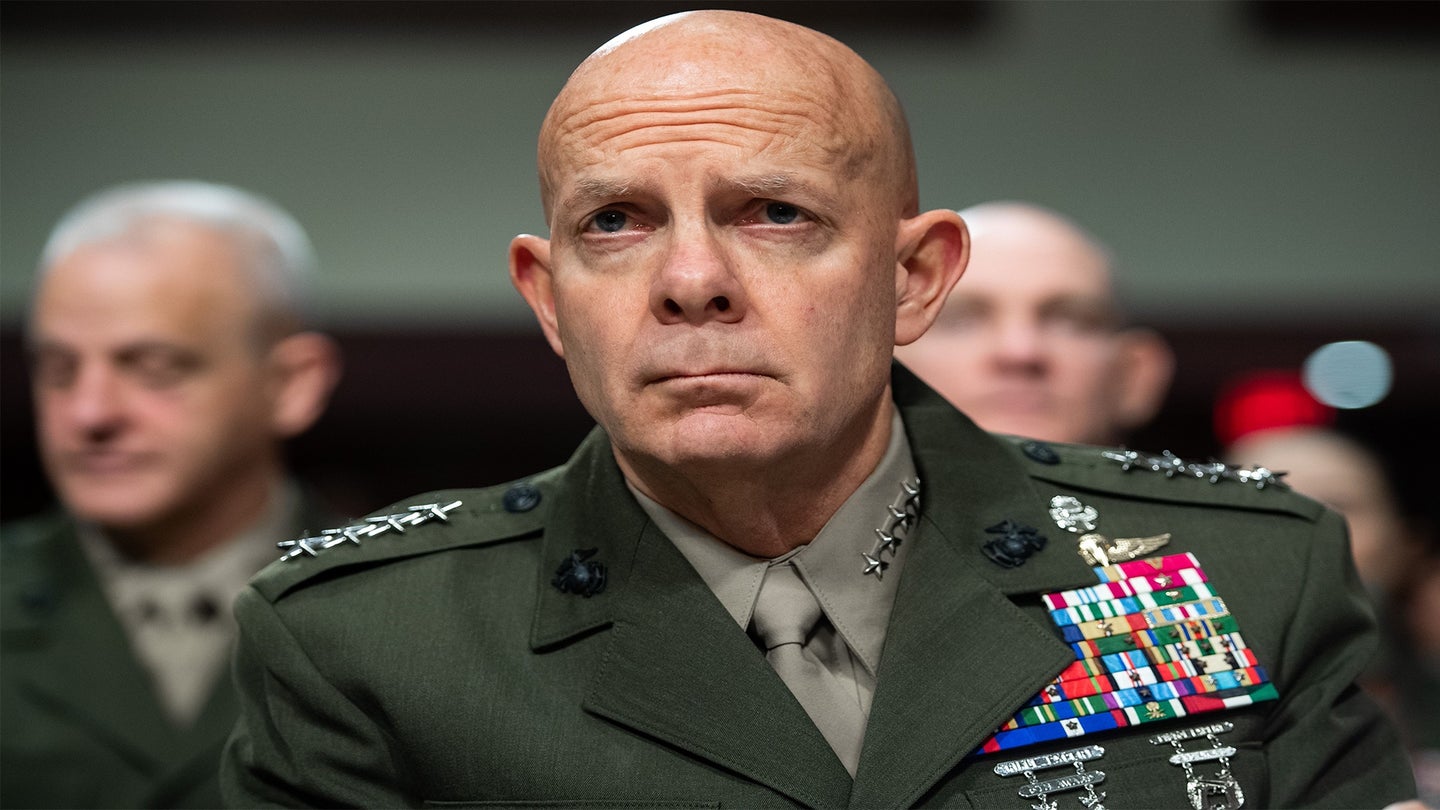General David Berger, Commandant of the US Marine Corps, testifies in response to Government Accountability Office findings about substandard military housing during a Senate Armed Services Committee hearing on Capitol Hill in Washington, D.C., Dec. 3, 2019. (Saul Loeb/AFP via Getty Images)
