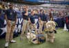 The U.S. Naval Academy mascots, Angora goats, wait on the sidelines during the Navy-Notre Dame football game held at M&T Bank Stadium in Baltimore, Nov. 12, 2022. (Chief Mass Communication Specialist Diana Quinlan/U.S. Navy)