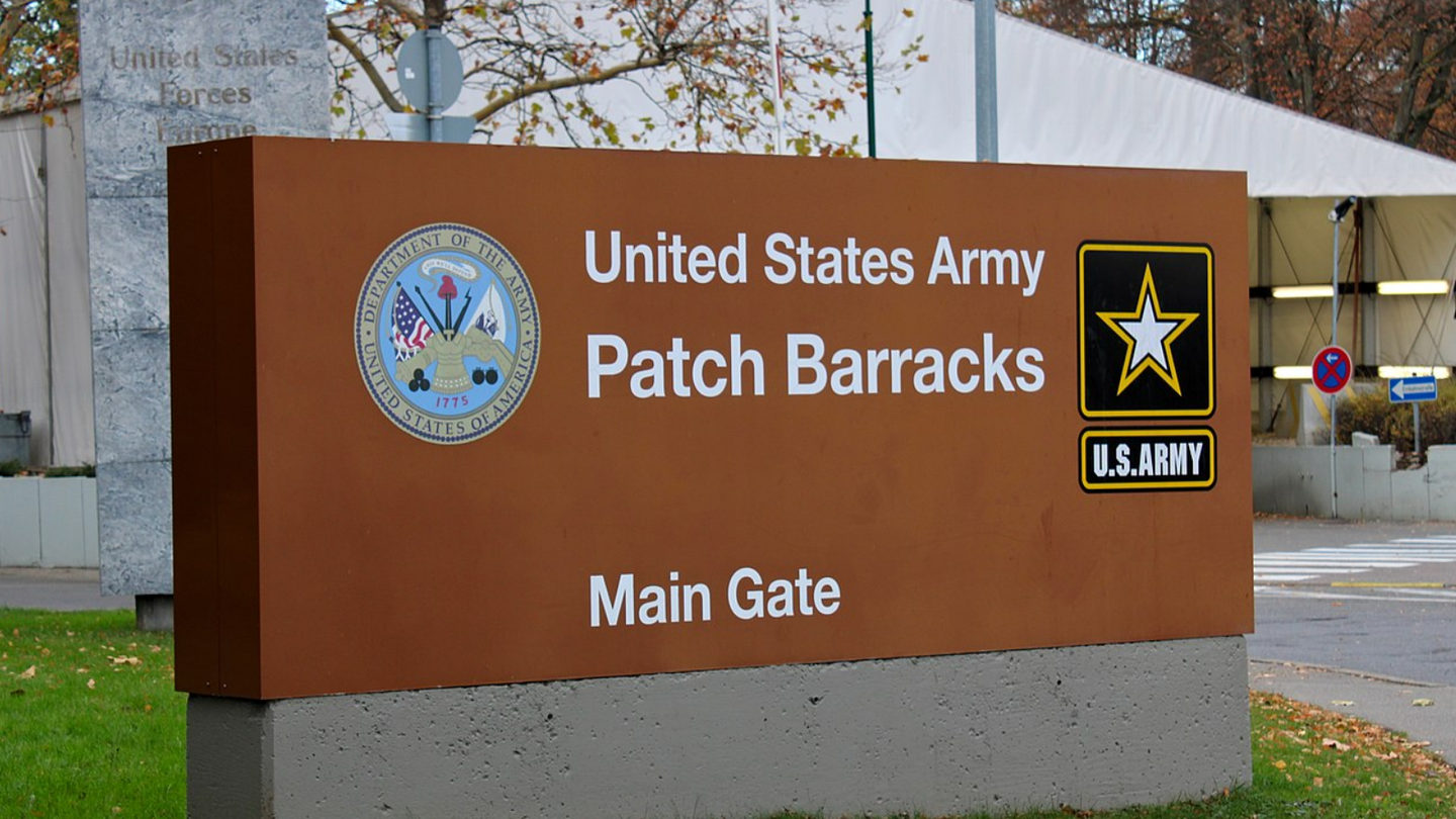 The main gate at Patch Barracks in Stuttgart. (Alexander Migl, CC BY-SA 4.0, via Wikimedia Commons)