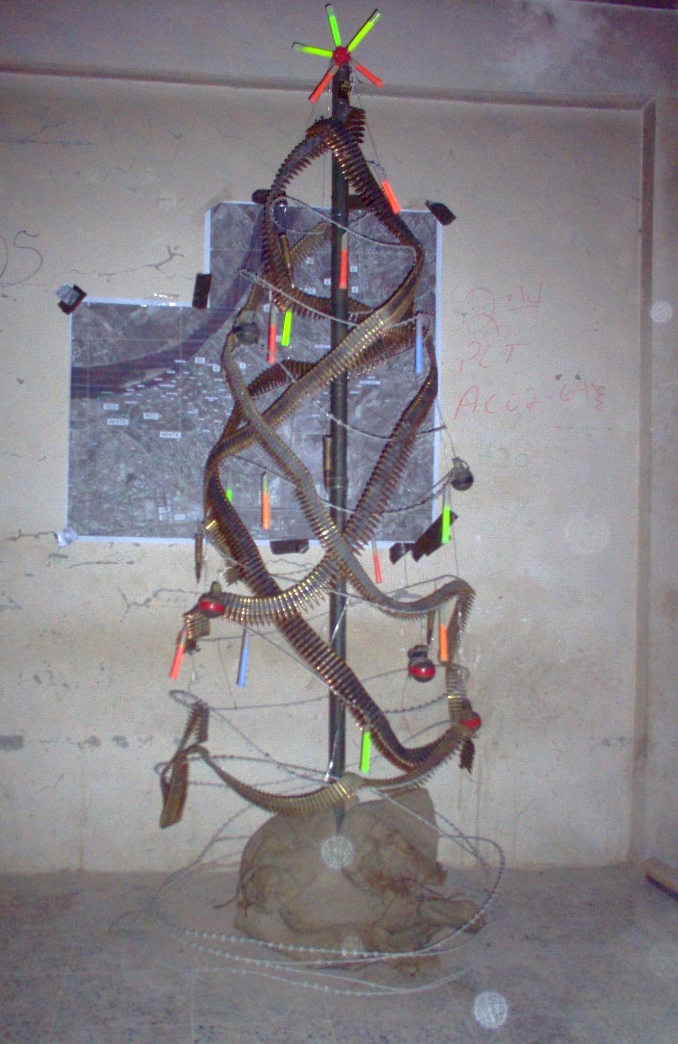 The makeshift Christmas tree at OP Hotel in Ramadi, 2005. (Courtesy of Joseph Bennett)