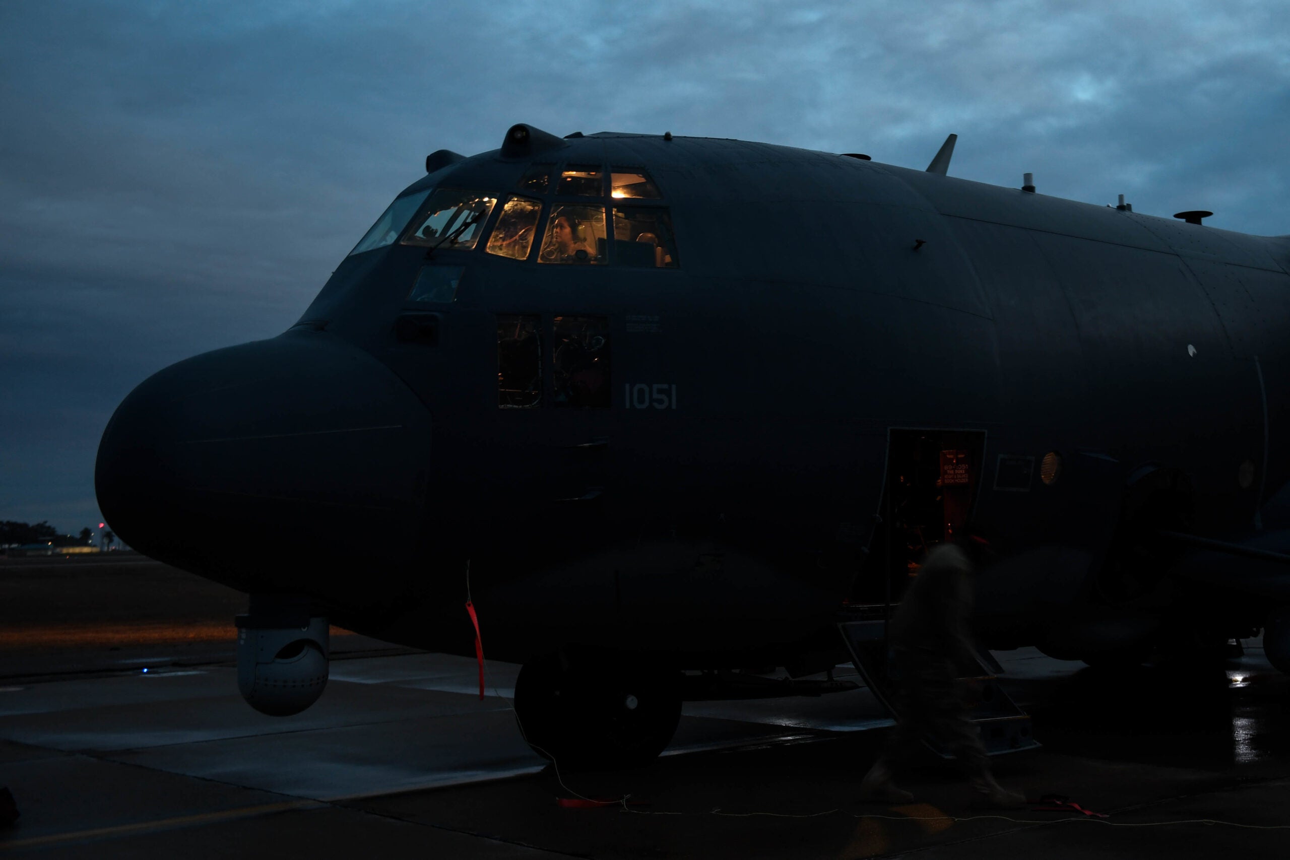 An aircrew from the 16th Special Operations Squadron at Cannon Air Force Base, N.M., lands an AC-130W Stinger II to participate in Emerald Warrior/Trident at the Naval Air Station North Island, Calif., January 15, 2019. Emerald Warrior/Trident is the largest joint special operations exercise where U.S. Special Operations Command forces train to respond to various threats across the spectrum of conflict. (U.S. Air Force photo by Staff Sgt. Erin Piazza)