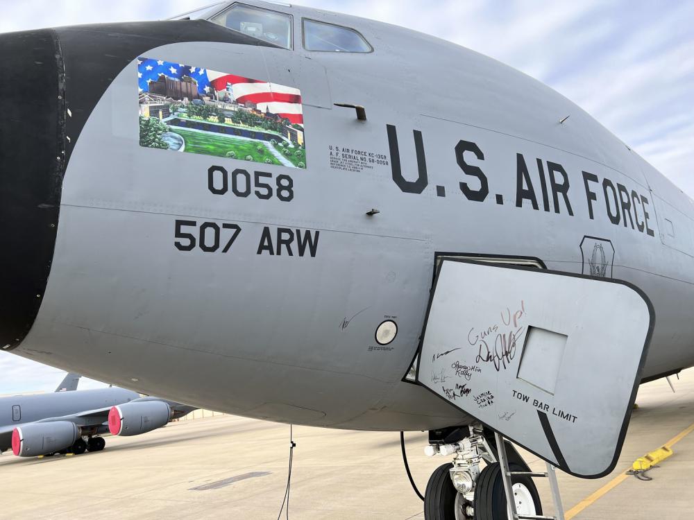 A KC-135 aircraft, tail number 58-0058, sits on the ramp at Tinker Air Force Base, Oklahoma, before being decommissioned to the 309th Aerospace Maintenance and Regeneration Group at Davis Monthan Air Force Base, Arizona, Dec. 16, 2022. (Staff Sgt. Jasmine Czajka/U.S. Air Force)